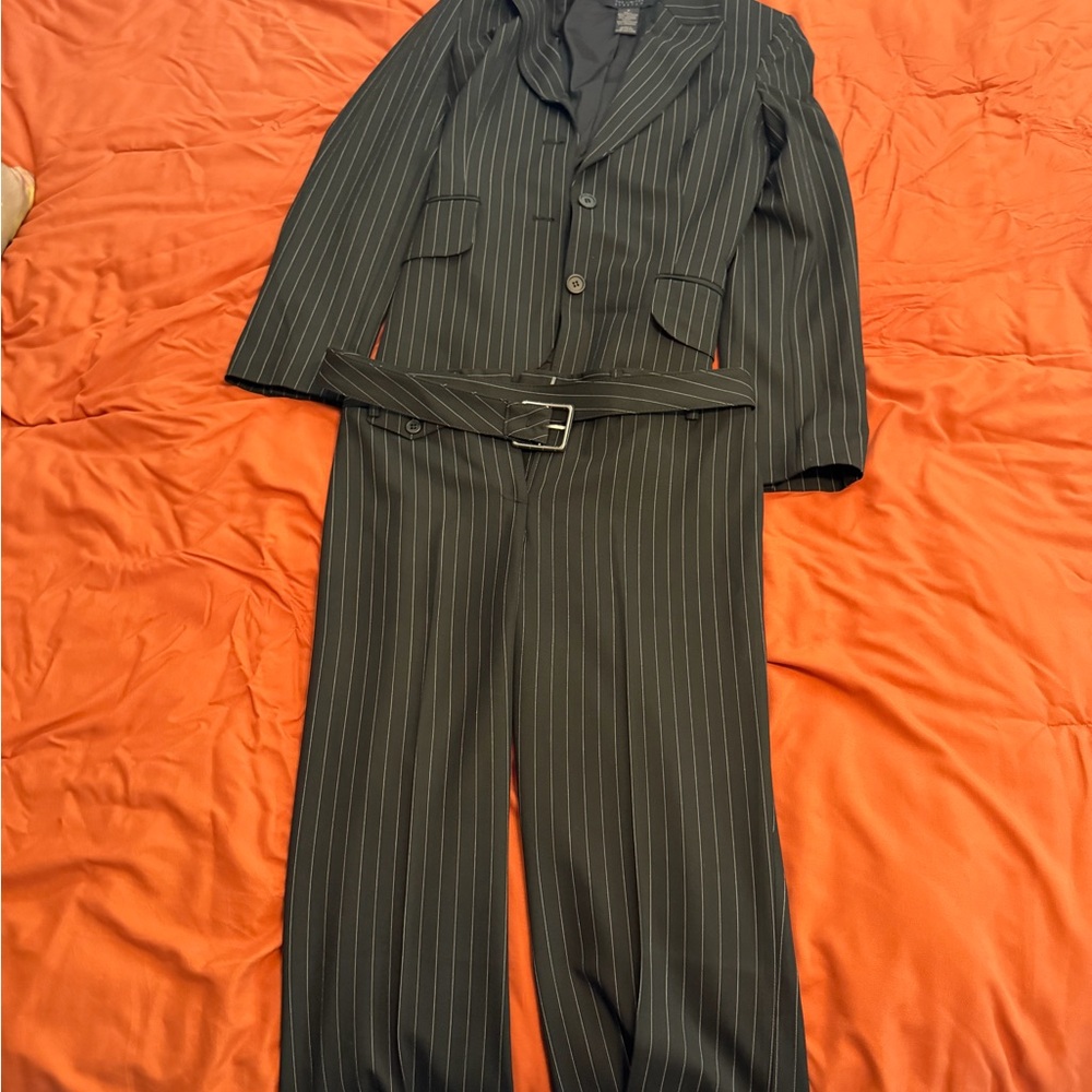 The Limited Black Pinstripe Suit with Matching Belt